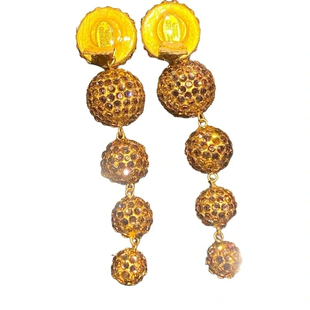 MINT Richard Kerr Crystal Rhinestone Graduated Dangle Drop Ball Earrings Prom - Picture 6 of 7